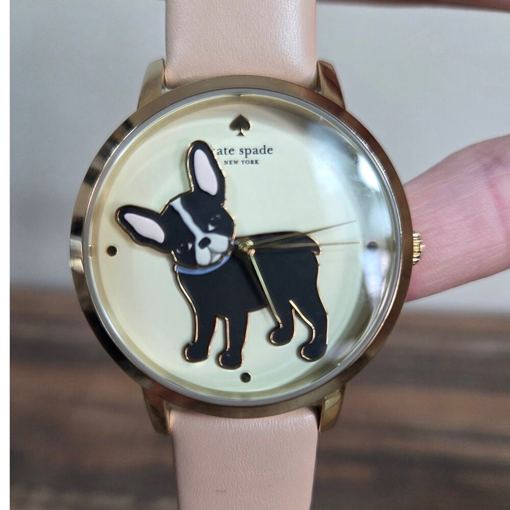 Kate Spade New York Grand Metro French Bulldog Woman's Watch Gold and Blush